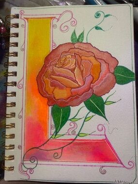Hand-Painted Rose Letter Art Print - Pink & Orange